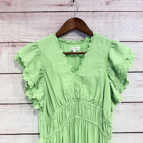 Free the Roses Green Midi Dress Size XS Ruffle Tiered Smocked Waist Feminine - Picture 6 of 11